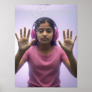 Poster Menina indiana neurodivergente submersa em rosa