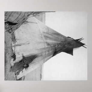 Póster Menina indiana nova de Oglala com o filhote de