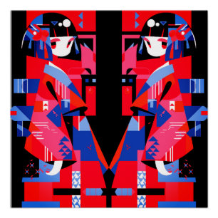 Póster Menina Japonesa Abstrata Moderna – Kimono Geométri