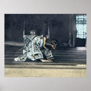 Poster Menina japonesa do vintage que curva Dogeza