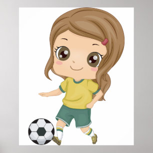 Poster Menina Jogando Futebol Esportes Adoráveis para Cri