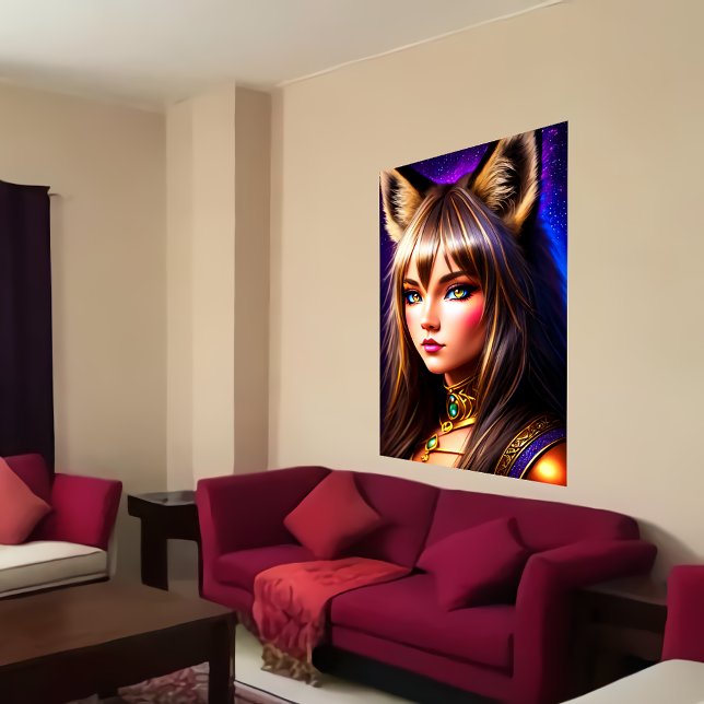 Poster Menina legal de zoomorfina com orelha de lince | A (Criador carregado)