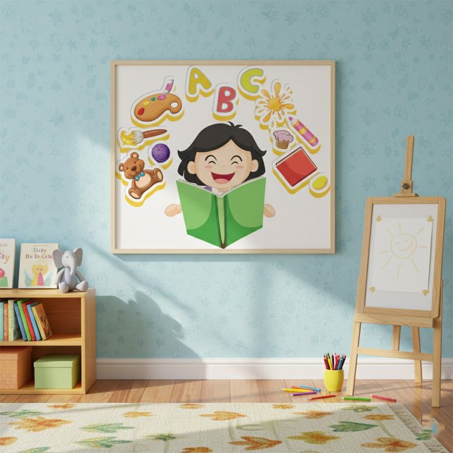 Poster Menina Lendo Aprendendo Letras do Alfabeto e Brinq (Criador carregado)