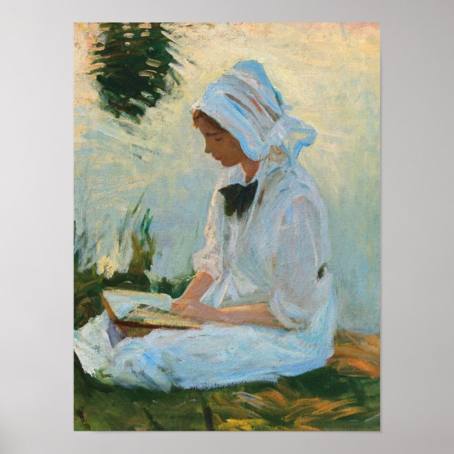 Poster Menina lendo junto a um riacho, Sargent 1888  (Frente)
