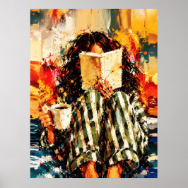 Poster Menina Lendo Livro Pintura Artística Aconchegante
