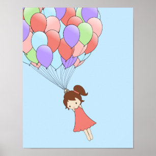 Poster Menina lunática com balões