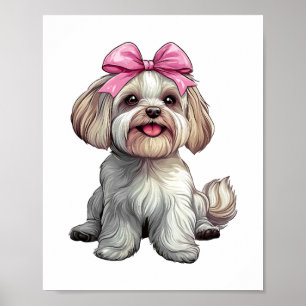 Poster Menina Mamãe de Cachorro Mastim Rosa com Laço Coqu