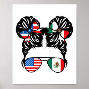 Poster Menina Metade Americana Metade Mexicana Bandeira E