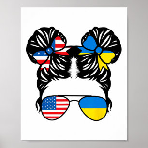 Poster Menina Metade Americana Metade Ucraniana Bandeira 