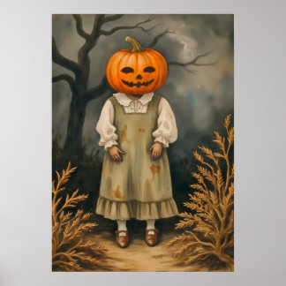 Poster Menina misteriosa com Cabeça de Abóbora - Spooky