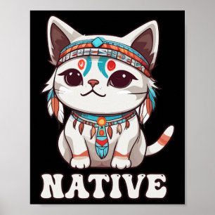Poster Menina Nativa Nativa Americana de Gato Kawaii