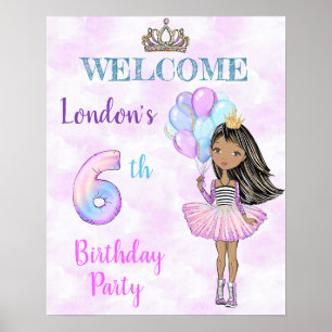 Poster Menina negra americana de 6 anos fazendo aniversár