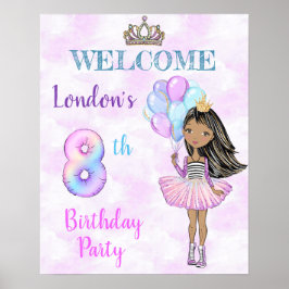 Poster Menina negra americana fazendo 8 anos princesa