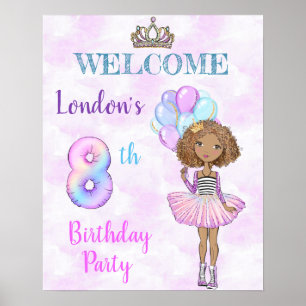 Poster Menina negra americana fazendo 8 anos princesa