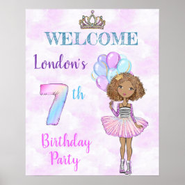 Poster Menina negra americana no 7º aniversário princesa