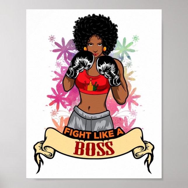 Poster Menina Negra Empoderada A Boxear Rapariga Mágica (Frente)