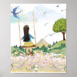 Poster Menina no Balanço Arte de Parede Estética - Prado