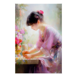 Póster Menina no Jardim de Flores