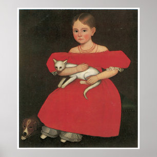 Poster Menina no vermelho com seus gato e cão C. 1834-36