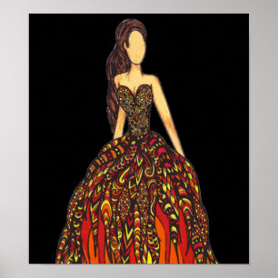 Póster Menina no vestido do fogo