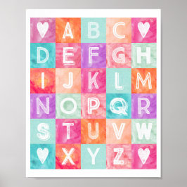 Póster Menina Nursery Decor Alphabet Watercolor