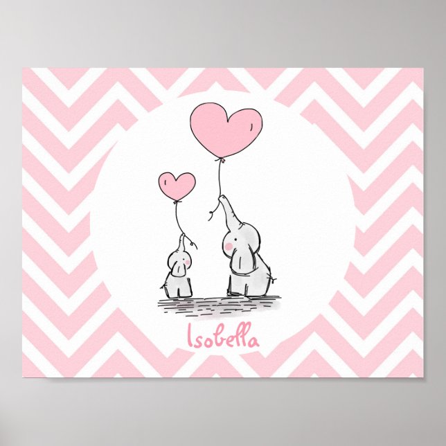 Poster Menina Personalizada de Elefante Rosa Pastel (Frente)