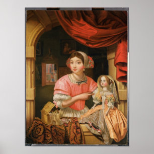 Póster Menina que guardara uma boneca em um interior