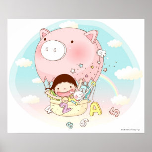 Poster Menina que senta-se no balão de ar quente,