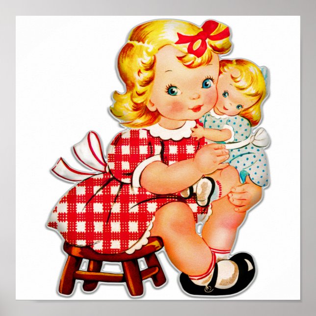 Poster Menina retrô vintage boneca criança (Frente)