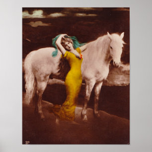 Poster Menina romântica do Victorian com o cavalo branco