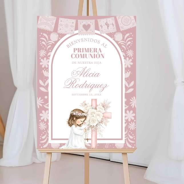 Poster Menina Rosa Ajoelhada Primera Comunion (Criador carregado)