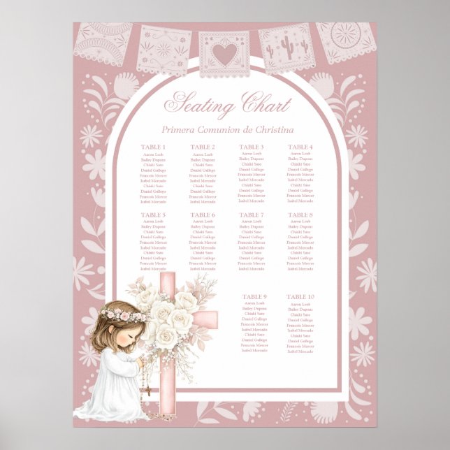 Poster Menina Rosa Ajoelhada Primera Comunion (Frente)