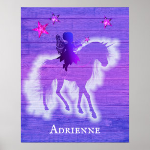 Poster Menina Rosa e Azul Unicórnio Personalizado