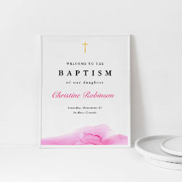 Poster Menina Rosa Tinta Cintilante Natal Baptismo Bem-Vi