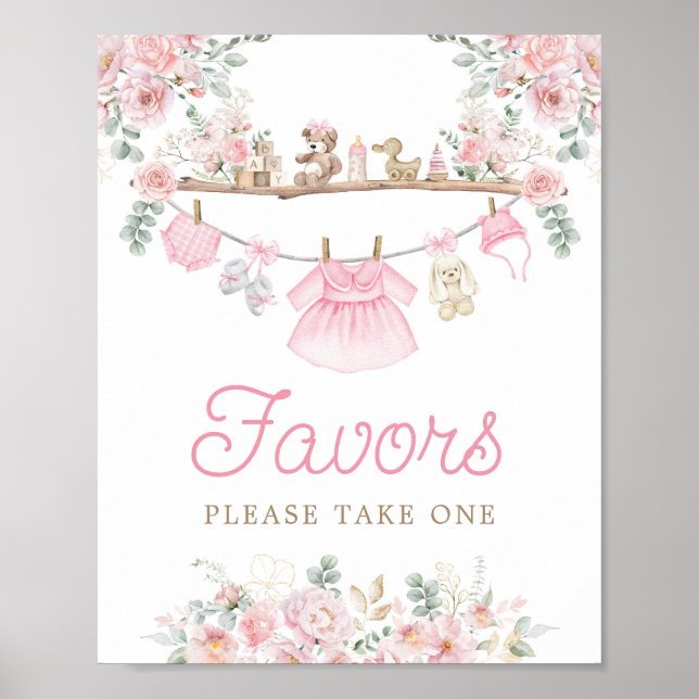 Poster Menina Roupas Rosa Vestidos Rosa Favor Sinal (Frente)