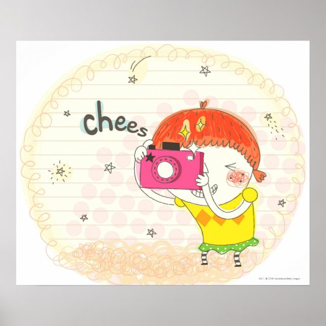 Póster Menina segurando câmera, clicando (Frente)