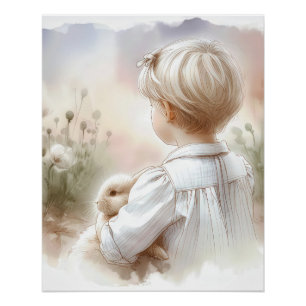 Póster Menina segurando um coelhinho