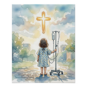 Póster Menina segurando um suporte de soro