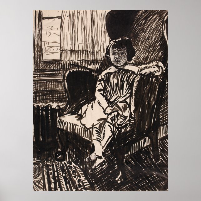 Poster Menina sentada na cadeira (cerca de 1917-1918) Tel (Frente)