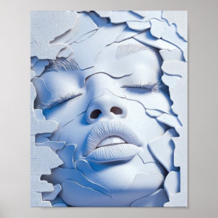 Poster Menina Serenidade Azul em Camadas Rachadas