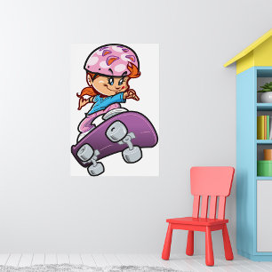 Poster Menina Skatista Diversão Capacete Rosa Skate