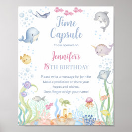 Poster Menina Submarina em Aquarela Aniversário Momento