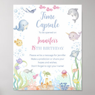 Poster Menina Submarina em Aquarela Aniversário Momento