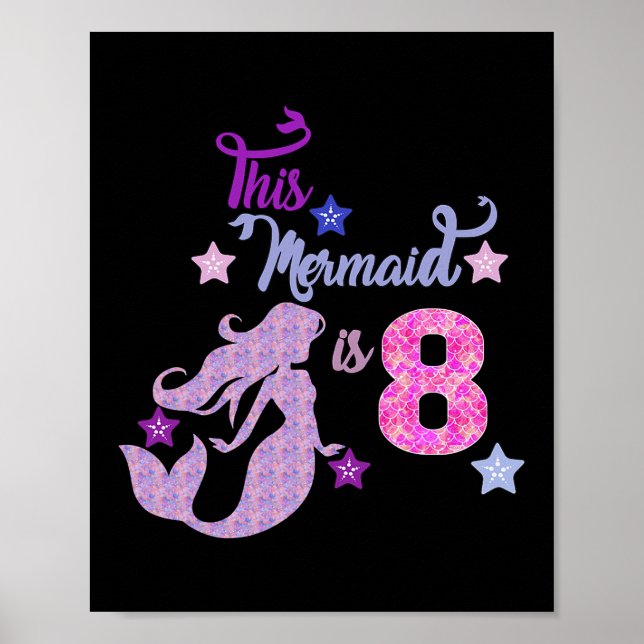 Poster Meninas 8º Aniversário Esta Sereia Tem 8 Anos (Frente)