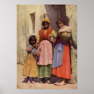 Póster Meninas aciganadas espanholas, vintage 1917