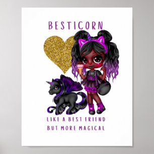Poster Meninas Amigas Presentes Preto Unicórn Besticorn 