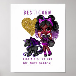 Poster Meninas Amigas Presentes Preto Unicórn Besticorn M