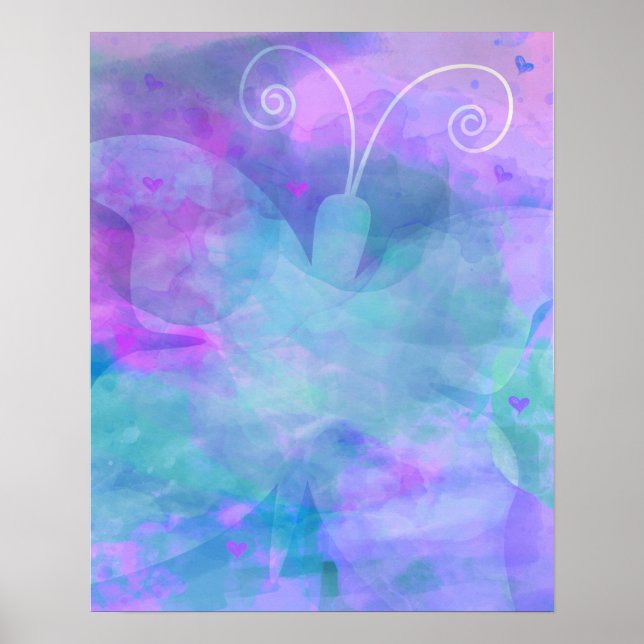 Póster Meninas Aquarela Pastel Roxo Azul Turquesa Rosa (Frente)