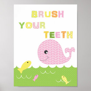 Póster Meninas arte de banheiro escovam seus dentes