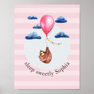 Poster Meninas Bichinho de Pelúcia de Balão Rosa Sloth e 